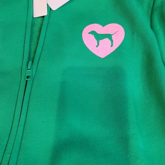 VS PINK HOODIE FULL ZIP GREEN SHINE GLITTER - Picture 4 of 5
